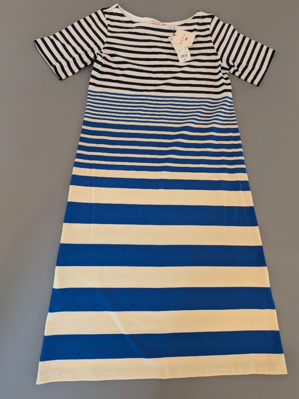 NWT Marni x Uniqlo Striped Short Sleeve Midi Dress Small Blue Black Cream